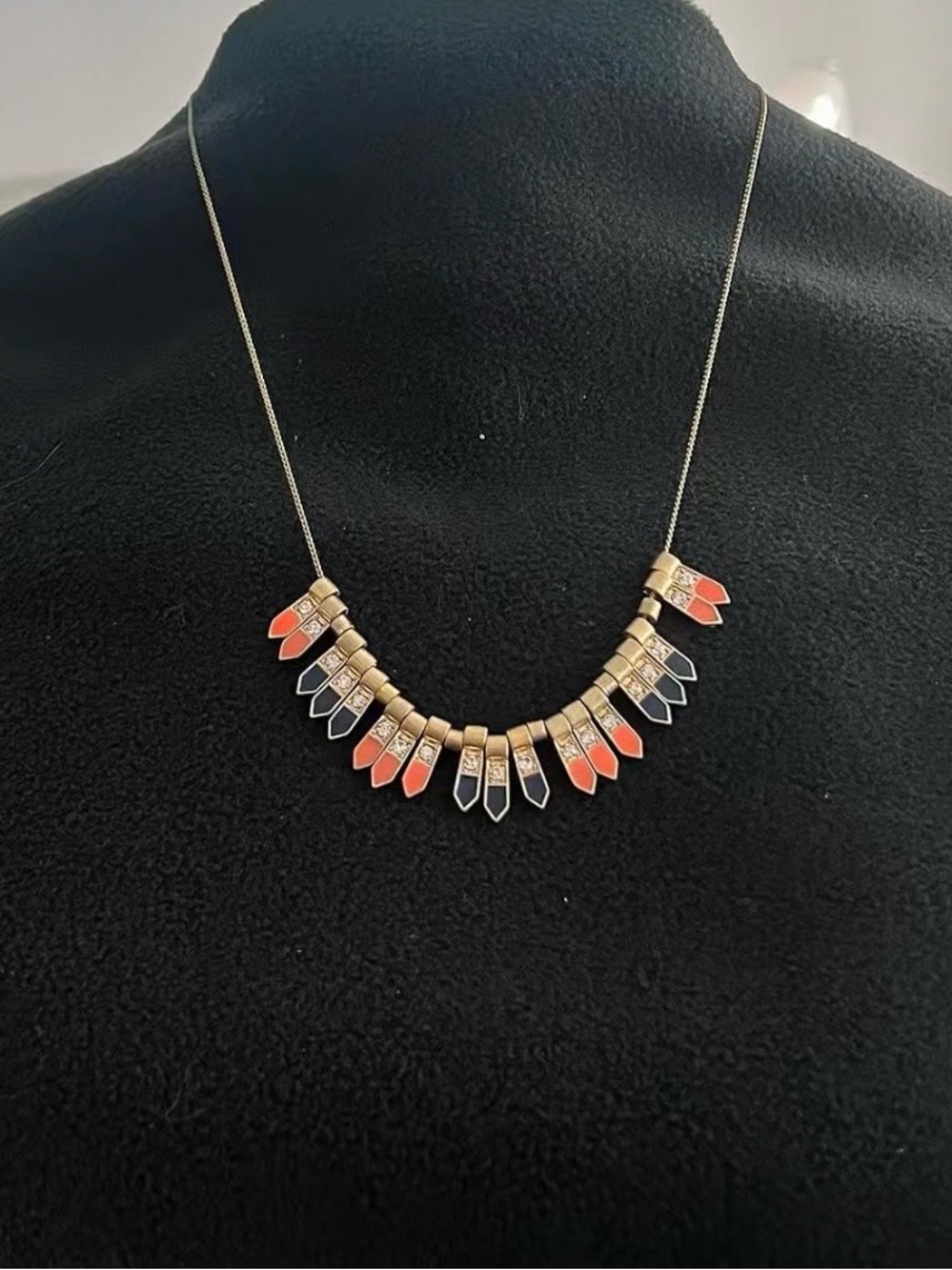 Gold Tone Women's Necklace with Coral and Navy Enamel Accents